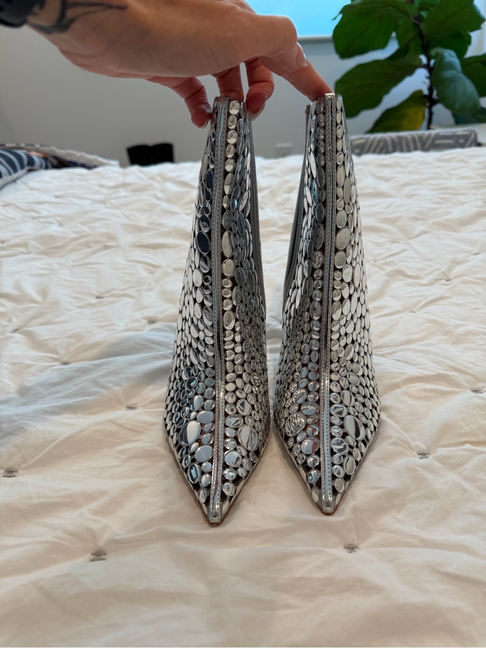 Steve Madden mirrored Pointed-Toe Silver Women’s Boots